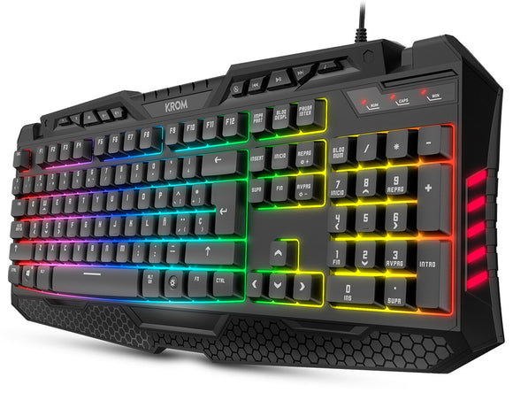 KROM KYRA-membrane Gaming keyboard, en layout, anti-ghosting N-19, WASD function, RGB Rainbow with 9 effects, USB, Black